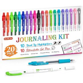 Shuttle Art 20 Pack Journaling Kit,10 Colors Dual Tip Highlighters and 10 Colors Retractable Gel Ink Pens,Perfect for Kids and Adults Coloring,Underlining, Highlighting, Writing in Office Home&School