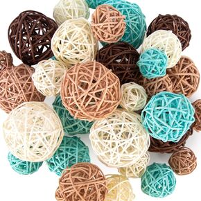 FUTUREPLUSX 42PCS Small Wicker Rattan Balls, Decorative Balls Orbs Vase Fillers Bowl Fillers for Halloween Home Wedding Decor DIY Crafts 4 Colors 4 Sizes