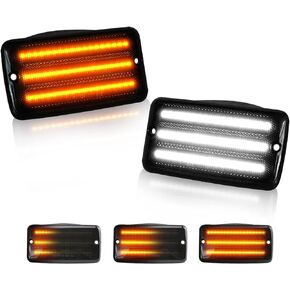 Bestview LED Front Turn Signal Light & LED Side Marker Light Compatible with 1997-2006 Jeep Wrangler TJ, Amber LED Fender Side Marker Light Bumper Turn Signal Light Kit, Smoked Lens 4 Pieces