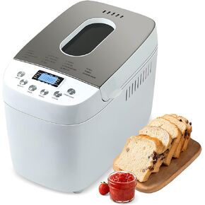 Bread Maker Machine with Gluten Free Setting 3LB 2.5LB 2LB Automatic Loaf Bread Machine with Fruit & Nut Dispenser 14-in-1 Breadmaker Dual Paddle Programmable 3 Crust Colors, White