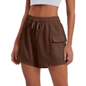 PINSPARK Sweat Shorts Women Comfy Casual Athletic Short Lounge Cargo Shorts High Waisted Drawstring with Pockets