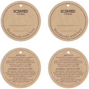 Candle Hang Tags, 160pcs 2" Diameter Handmade with Love Scented Candle Labels, Warning Labels for Candle Making