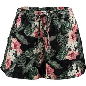Amazhiyu Women' s 100% Linen Summer Casual Floral Hawaiian Beach Shorts