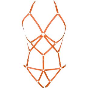 Women Strappy Full Body Harness Lingerie Garter Belt Set Plus Size Waist Hollow Crop Tops Bra Punk Gothic Festival Wear