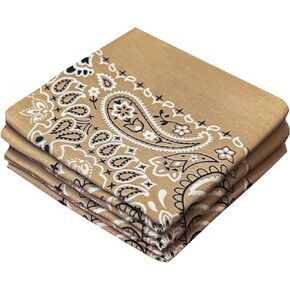 Tan Bandanas - 3 Pack Gift Set, 100% Cotton, 22x22 Inches, Paisley - Beige Handkerchief Khaki Headband Scarf