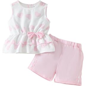 Kids Girl Clothes Heart Print Sleeveless Top and Shorts Baby Girl Summer Outfits Short Set