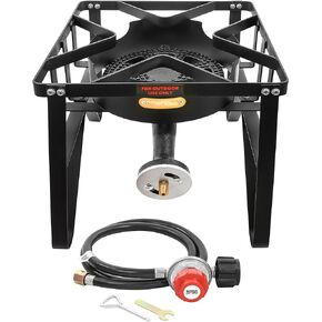 Concord Deluxe Banjo Single Propane Burner, 200,000 BTU Portable Outdoor Stove for Camping Cooking/Home Brewing/Making Sauces, 16" Square
