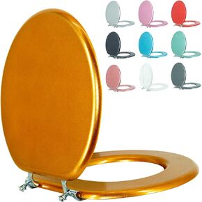 Round Toilet Seat Wood Toilet Seat Prevent Shifting with Zinc Alloy Hinges American Standard Size Toilet Seat Easy to Install also Easy to Clean (Round,Sparkling Pink)