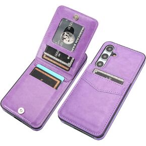 KIHUWEY for Samsung Galaxy S24 Case Wallet with Credit Card Holder, Flip Premium Leather Magnetic Clasp Kickstand Heavy Duty Protective Cover for Samsung Galaxy S24 6.2" (Brown)