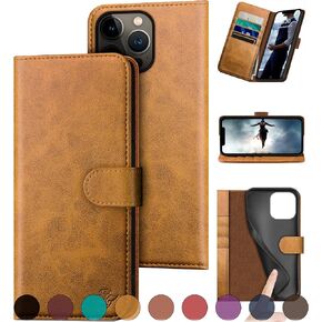 for iPhone 13 Pro Max 6.7" Genuine Leather Wallet case【RFID Blocking】【4 Credit Card Holder】【Real Leather】 Flip Folio Book Protective Cover Women Men for Apple 13ProMax Phone case Black