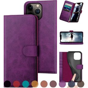 DuckSky for iPhone 13 Pro Max 6.7" Genuine Leather Wallet case【RFID Blocking】【4 Credit Card Holder】【Real Leather】 Flip Folio Book Protective Cover Women Men for Apple 13ProMax Phone case Wine Red in Kuwait