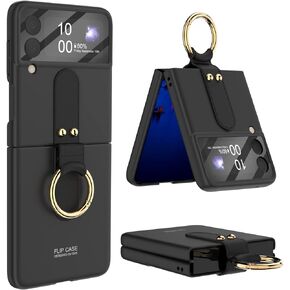 DAKORIE Case for Samsung Galaxy Z Flip 4 Case Shockproof Heavy Duty Silicone Protective Cover with Ring Phone Case for Galaxy Z Flip 4 5G - Black