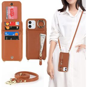 حافظة آيفون 12 مع حامل بطاقة للنساء، حافظة هاتف آيفون 12 برو مع حزام وفتحات لبطاقة الائتمان مع حافظة بسحاب بمسند - أسود in Kuwait