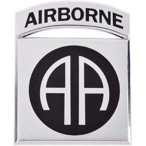 Chrome All Metal 82nd Airborne Division Officially Licensed Metal Car Emblem w/Car Emblems Adhesive, Auto Medals and Chrome Car Decals, Metal Emblems for Cars, Military Emblem Decal.
