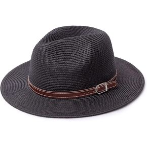 Joywant Men's Fedora Sun Hat Fine Braid Wide Brim UPF 50+ Straw Panama Hat