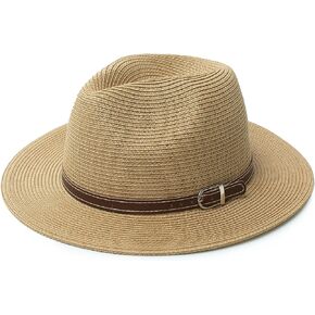 Joywant Men's Fedora Sun Hat Fine Braid Wide Brim UPF 50+ Straw Panama Hat