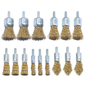 Brass Coated Wire End Brush Set,Wire Brush for Cleaning Rust Stripping Paint Removal Deburring,6mm Shank for Drill (15pack)