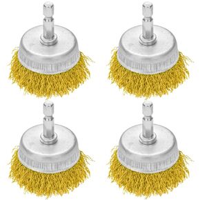 4 Pcs Wire Cup Brush for Drill 1/4 Inch Hex Shank Wire Brush Wheel Cup Brush Steel Drill Wire Brush for Heavy Cleaning Rust,Stripping and Abrasive,Gold