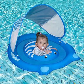Bear Baby Spring Float with Canopy, Baby Pool Float with Canopy, Pool Floats for Toddler 1-3 with UPF Sun Canopy, Infant Swim Floaties with Adjustable Safety Seat No Flip Over for Age 6 to 36 Months
