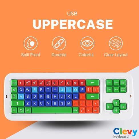 Kids Computer Keyboard - Kids Uppercase USB Colorful Spill Proof Keyboard for Early Education - Designed to Help Teach Computer and Keyboard Skills to Kids and Children in Kuwait