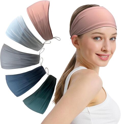 Sports Headband&Hairbands(5Pack), Sweatband for Running,Workout,Basketball,Yoga Unisex Wide Headband in Saudi Arabia