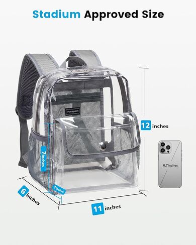 حقيبة ظهر شفافة من Vorspack معتمدة - حقيبة ظهر صغيرة شفافة للنساء حقيبة ظهر صغيرة شفافة مقاس 12 × 6 × 12 حقيبة شفافة شديدة التحمل لأماكن ألعاب المهرجانات الرياضية - أسود in Kuwait