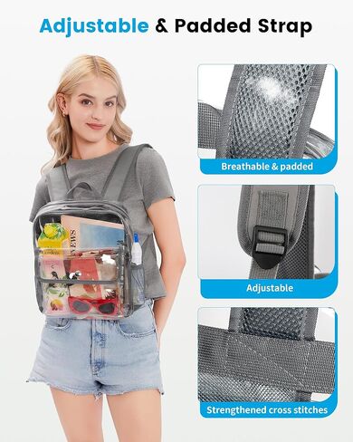 حقيبة ظهر شفافة من Vorspack معتمدة - حقيبة ظهر صغيرة شفافة للنساء حقيبة ظهر صغيرة شفافة مقاس 12 × 6 × 12 حقيبة شفافة شديدة التحمل لأماكن ألعاب المهرجانات الرياضية - أسود in Kuwait
