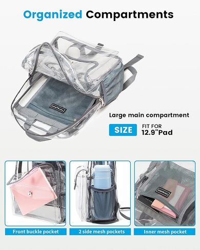 حقيبة ظهر شفافة من Vorspack معتمدة - حقيبة ظهر صغيرة شفافة للنساء حقيبة ظهر صغيرة شفافة مقاس 12 × 6 × 12 حقيبة شفافة شديدة التحمل لأماكن ألعاب المهرجانات الرياضية - أسود in Kuwait