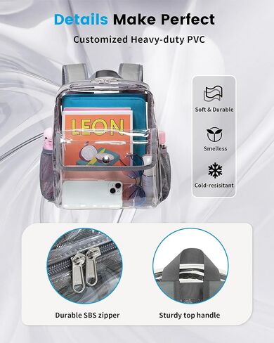 حقيبة ظهر شفافة من Vorspack معتمدة - حقيبة ظهر صغيرة شفافة للنساء حقيبة ظهر صغيرة شفافة مقاس 12 × 6 × 12 حقيبة شفافة شديدة التحمل لأماكن ألعاب المهرجانات الرياضية - أسود in Kuwait