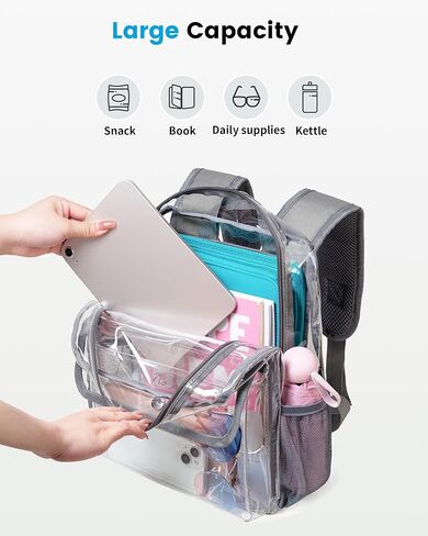 حقيبة ظهر شفافة من Vorspack معتمدة - حقيبة ظهر صغيرة شفافة للنساء حقيبة ظهر صغيرة شفافة مقاس 12 × 6 × 12 حقيبة شفافة شديدة التحمل لأماكن ألعاب المهرجانات الرياضية - أسود in Kuwait