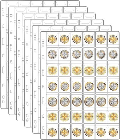 6 Sheets Coin Collection Pages for Collectors, Coin Pages, 9-Holes Coin Sleeves Holder Book, Coin Album Collecting Binder for Silver Dollar Bill Stamp, 42-Pockets per Sheet/252 Pockets in Total in Kuwait