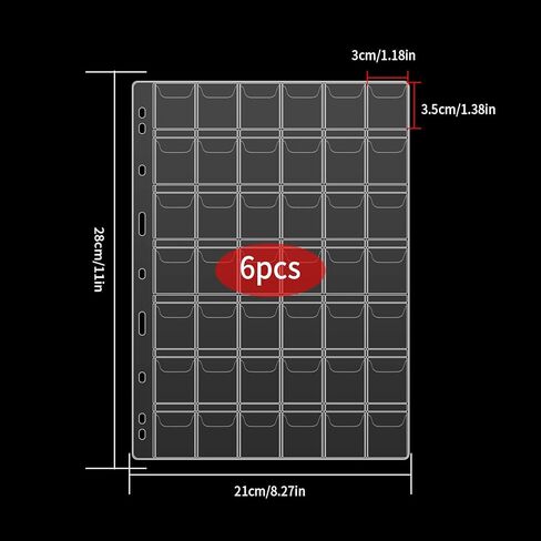 6 Sheets Coin Collection Pages for Collectors, Coin Pages, 9-Holes Coin Sleeves Holder Book, Coin Album Collecting Binder for Silver Dollar Bill Stamp, 42-Pockets per Sheet/252 Pockets in Total in Kuwait