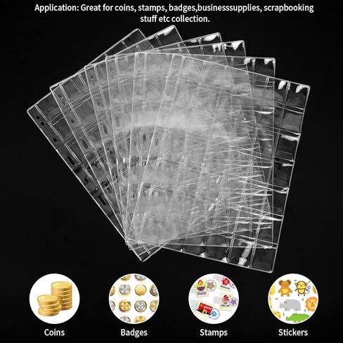6 Sheets Coin Collection Pages for Collectors, Coin Pages, 9-Holes Coin Sleeves Holder Book, Coin Album Collecting Binder for Silver Dollar Bill Stamp, 42-Pockets per Sheet/252 Pockets in Total in Kuwait