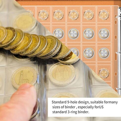 6 Sheets Coin Collection Pages for Collectors, Coin Pages, 9-Holes Coin Sleeves Holder Book, Coin Album Collecting Binder for Silver Dollar Bill Stamp, 42-Pockets per Sheet/252 Pockets in Total in Kuwait