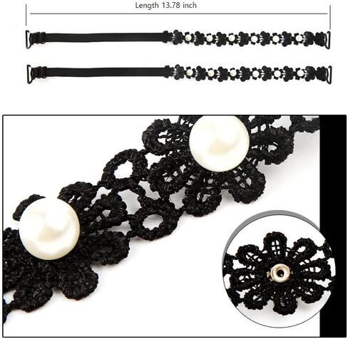 3 Pairs Womens Replacement Bra Straps Stretchy Lace Shoulder Belts Decorative Sunflower with Plastic Pearls in Kuwait
