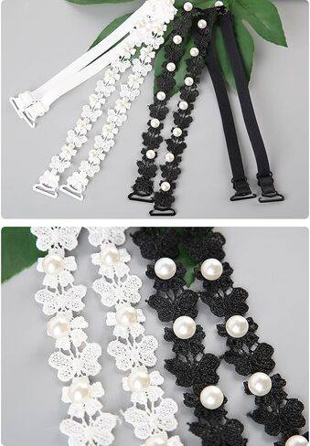 3 Pairs Womens Replacement Bra Straps Stretchy Lace Shoulder Belts Decorative Sunflower with Plastic Pearls in Kuwait