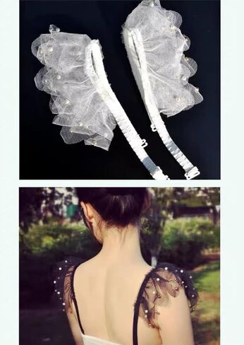 3 Pairs Womens Replacement Bra Straps Stretchy Lace Shoulder Belts Decorative Sunflower with Plastic Pearls in Kuwait