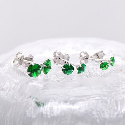 3 Pairs Blue Cubic Zirconia Earrings Studs, Sterling Silver Studs Earrings Set 3MM 4MM 5MM in Kuwait