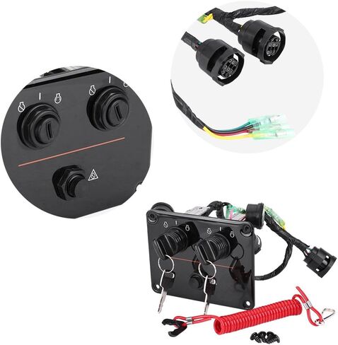 Dual Key Switch Panel Kit, 6K1-82570-08-00 12V 0.1W Dual Engine Key Switch Panel Switch Assembly Replacement Fit for Yamaha Outboard Double Vertical Control Engines in Saudi Arabia