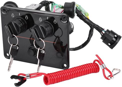 Dual Key Switch Panel Kit, 6K1-82570-08-00 12V 0.1W Dual Engine Key Switch Panel Switch Assembly Replacement Fit for Yamaha Outboard Double Vertical Control Engines in Saudi Arabia
