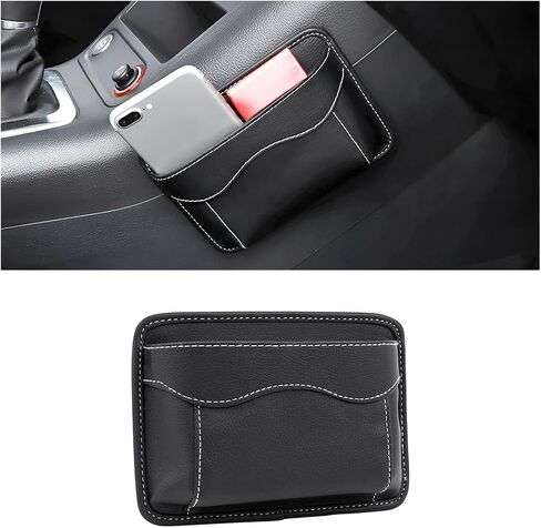 Car Seat Side Pocket Organizer, PU Leather Pen Phone Sunglasses Holder Tray Pouch Seat Gap Filler, Mini Storage Bag Car Interior Accessories for Auto Seat Door Window Console (Beige) in Saudi Arabia