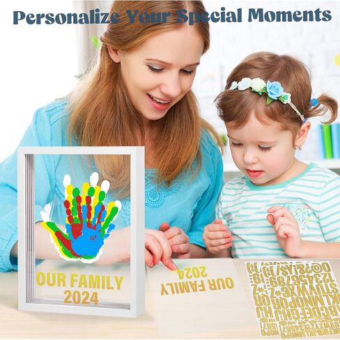 مجموعة بصمات اليد العائلية - مجموعة بصمة يد الطفل وبصمة قدمه، هدايا للآباء الجدد، أفكار هدايا عائلية، إطار خشبي تذكاري لحديثي الولادة، هدايا استحمام جديدة للأولاد والبنات، 5 دهانات غير سامة in Kuwait