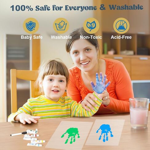 مجموعة بصمات اليد العائلية - مجموعة بصمة يد الطفل وبصمة قدمه، هدايا للآباء الجدد، أفكار هدايا عائلية، إطار خشبي تذكاري لحديثي الولادة، هدايا استحمام جديدة للأولاد والبنات، 5 دهانات غير سامة in Kuwait