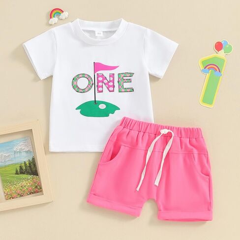 Baby Boy Girl First Birthday Golf Outfit Short Sleeve Hole In One Golf T-shirt + Shorts 1st Birthday Smash Cake Outfit in Saudi Arabia