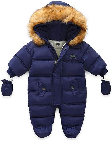 الرضع طفل الفتيان الفتيات الشتاء سنوسويت رومبير هوديد فوتي أبلى طفل بذلة أسفل معطف سترة + قفازات in Kuwait