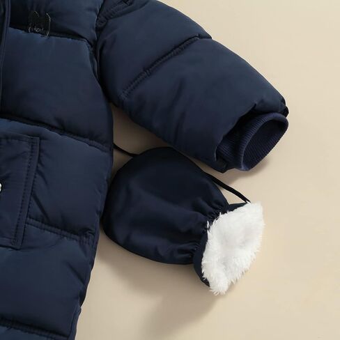 الرضع طفل الفتيان الفتيات الشتاء سنوسويت رومبير هوديد فوتي أبلى طفل بذلة أسفل معطف سترة + قفازات in Kuwait