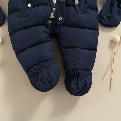 الرضع طفل الفتيان الفتيات الشتاء سنوسويت رومبير هوديد فوتي أبلى طفل بذلة أسفل معطف سترة + قفازات in Kuwait