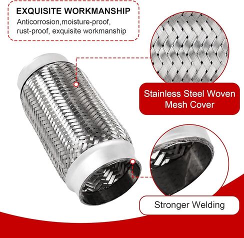 Exhaust Flex Pipe,1.75’’ x 10’’ Heavy Duty Exhaust Flex Pipe Stainless Steel,Universal Double Braid Exhaust Flex Tube For Cars,1pack in Saudi Arabia