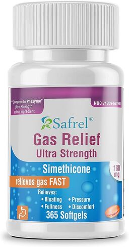Safrel Gas Relief Simethicone 180 mg (365 Softgels) | Relief from Flatulence, Bloating, Stomach Discomfort and Gas Pressure | Relieves Gas Fast | Generic for Phazyme Ultra Strength in Saudi Arabia