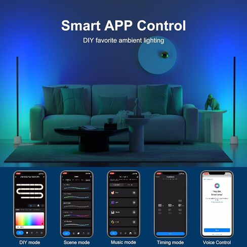 مصباح أرضي Fitop RGBCW، مصباح زاوية LED ذكي، 2.4 جيجا هرتز واي فاي 24 وات، التحكم في التطبيق in Kuwait